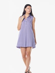 Italian Cotton Sleeveless Dress - Purple-White