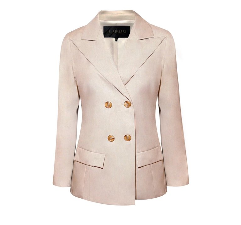 Louise Double-Breasted Wool Blazer - Beige