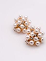 Pearly Floral Elegance Clip-On Earrings - White/Gold