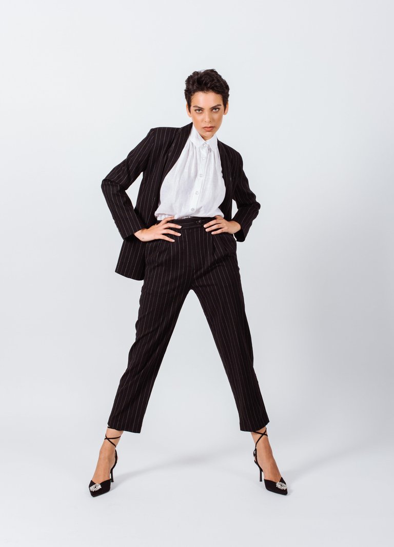 Pinstripes Suit Pants - Black/White Stripes