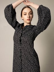 The Black Floral Shirt Dress In Italian Cotton With Oversized Sleeves