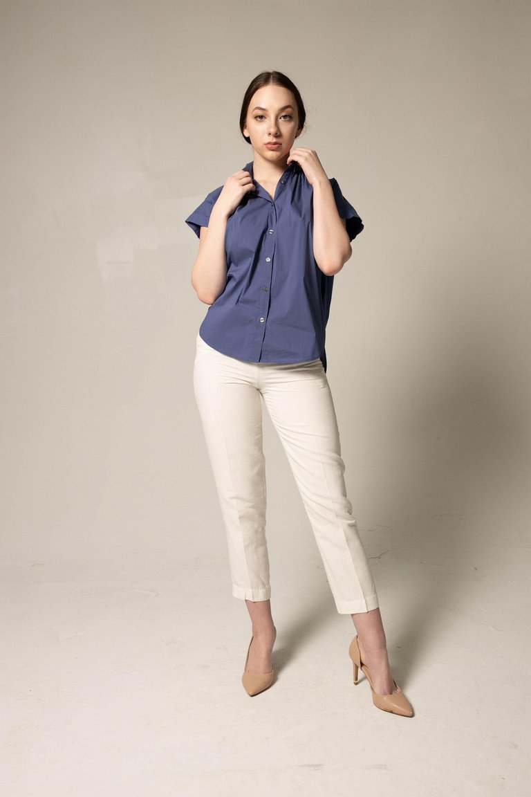 Women's Gather Collar Shirt In Navy - Navy-Blue