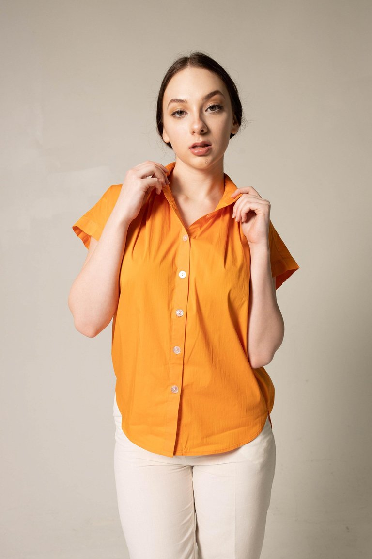 Women's Gather Collar Shirt In Orange - Orange