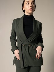 Women's Olive Blazer With Front Buttons