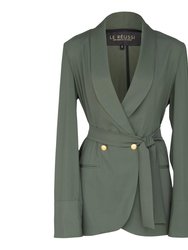 Women's Olive Blazer With Front Buttons - Olive