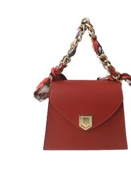 Chain Handle Mini Handbag - Removable Scarf - Red