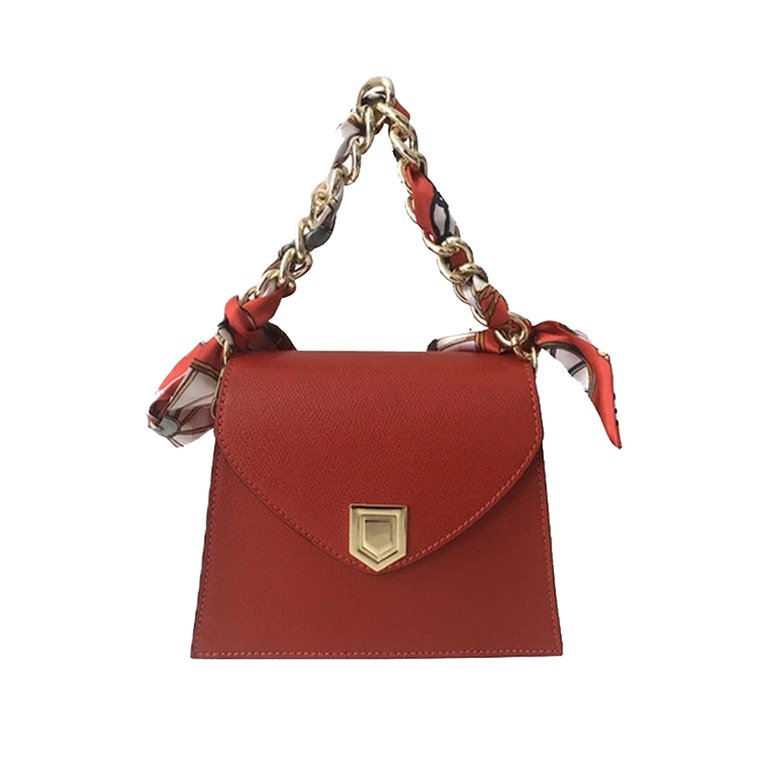 Chain Handle Mini Handbag - Removable Scarf - Red