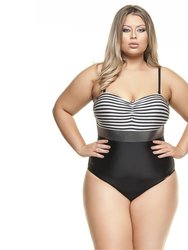 Coloured Strapless Swimsuit - Black and Silver Stripe