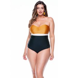 Coloured Swimsuit With Padded Cups And Wide Straps - Black, Damascus And Pearl - Black/Damascus/Pearl