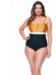 Coloured Swimsuit With Padded Cups And Wide Straps - Black, Damascus And Pearl