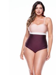 Coloured Swimsuit With Padded Cups And Wide Straps - Wine + Pearl + Whipped