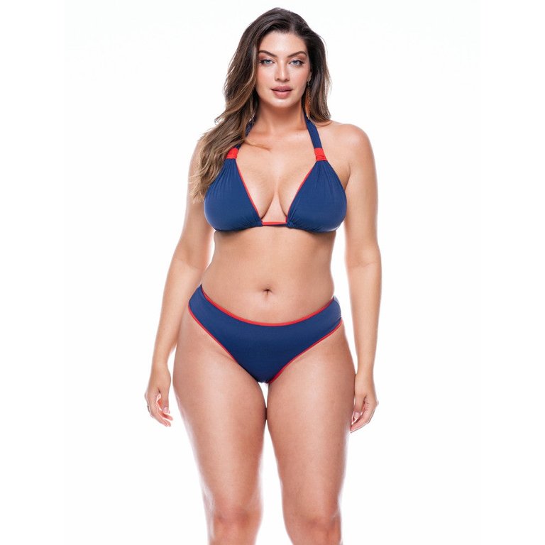 Double Reversible Sliding Triangle Bikini Top - Navy + Flame - Navy + Flame