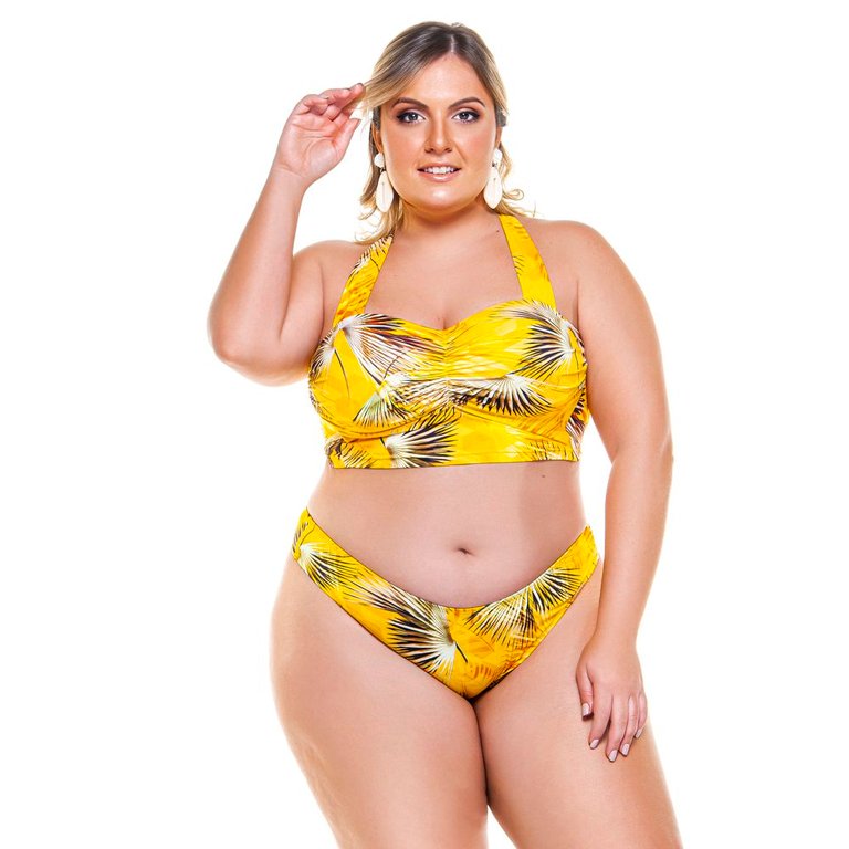 High-Cut Bikini Bottom In Yellow Buriti Print - Yellow Buriti