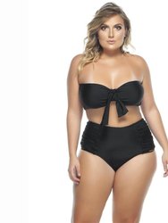 High Waisted  Side Draped Bikini Bottom - Black