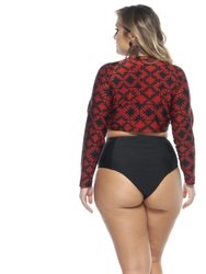 Long Sleeve Crop Top - Terracotta Geometric