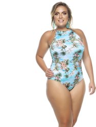 Maragogi Swimsuit With Choker And Padded Cups - Blue