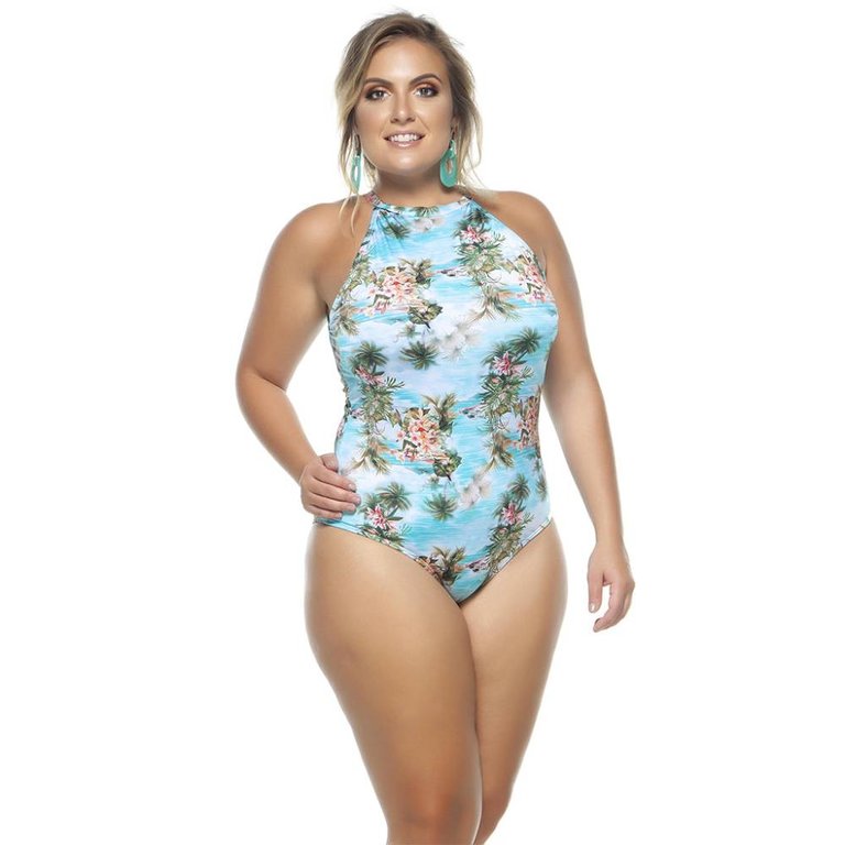 Maragogi Swimsuit With Choker And Padded Cups - Blue