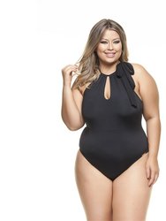Padded Swimsuit With A Tie Detailing - Black