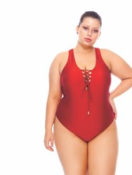 Padded Swimsuit With Crisscross Detailing In The Neckline For Woman - Orange