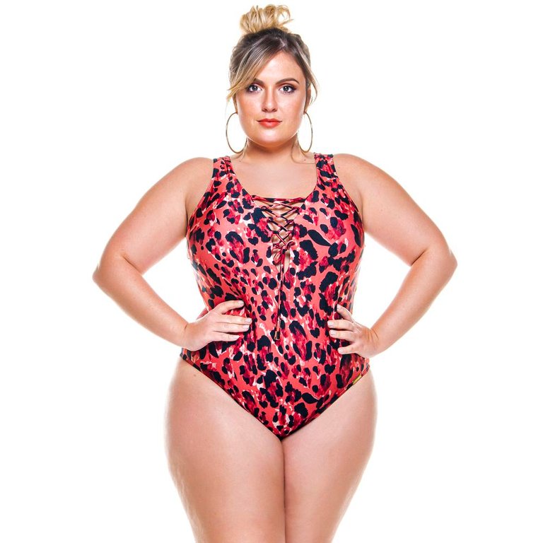 Padded Swimsuit with Crisscross Detailing in The Neckline in Savana Print - Savanna