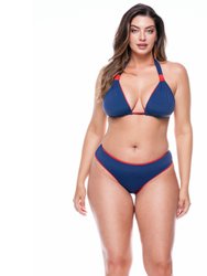 Reversible Thong Bikini Bottom - Navy/Flame