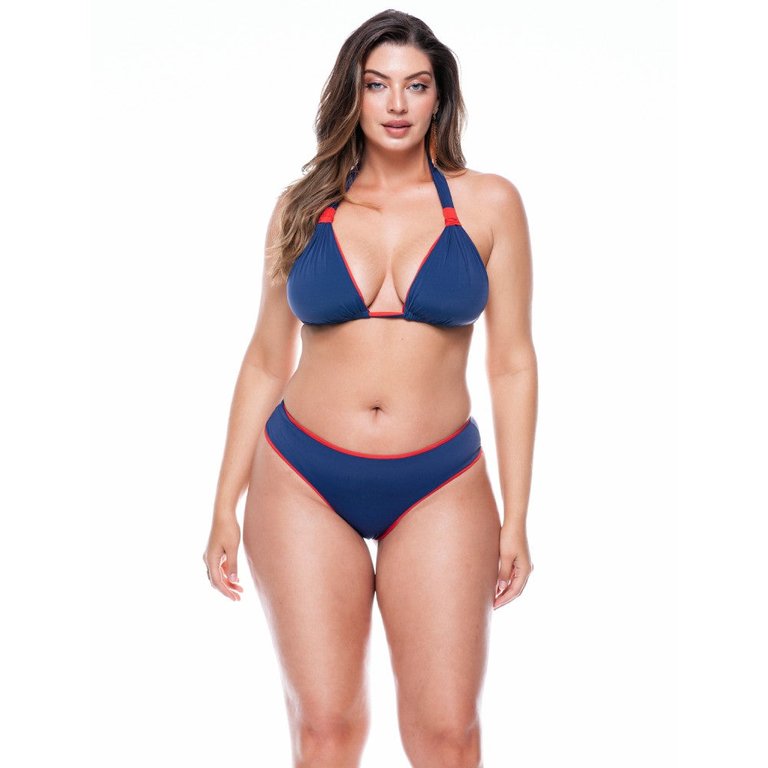 Reversible Thong Bikini Bottom - Navy/Flame