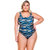 Square Padded Swimsuit for Woman - Blue Feathers