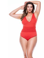 Swimsuit Cupped With Macrame - Flame
