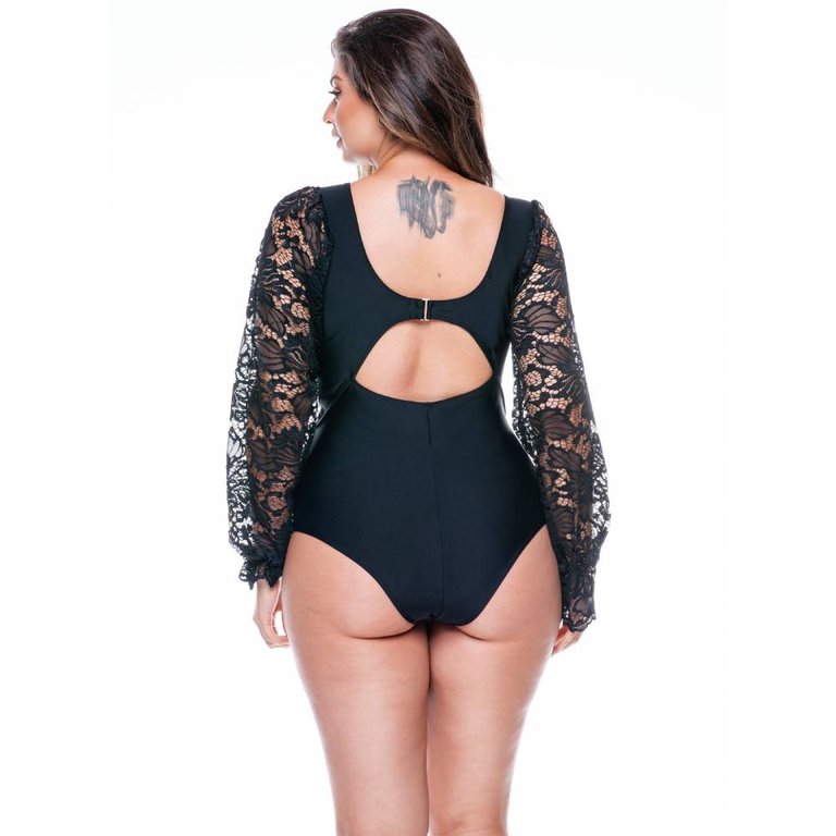 Swimsuit No Padded With Puffed Sleeves - Black, Laced Black