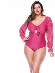 Swimsuit No Padded With Puffed Sleeves - Lychee, Lychee Lace - Lychee/Lychee Lace