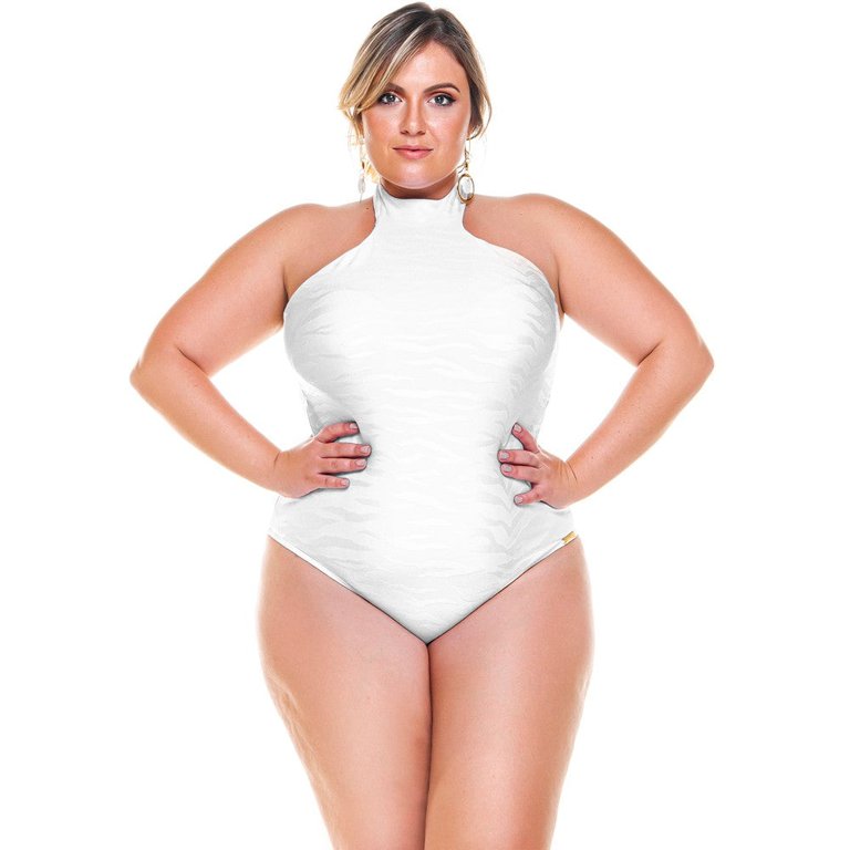 Swimsuit with Choker and Padded Cups For Woman - White Textured
