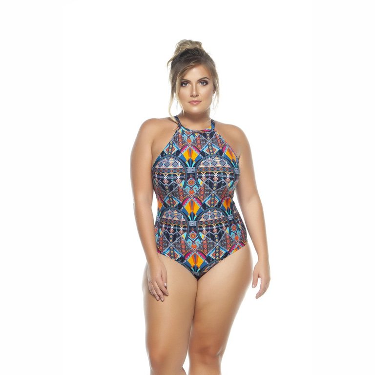 Swimsuit with Choker and Padded Cups For Woman - Multicolor