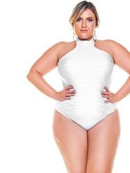 Swimsuit with Choker and Padded Cups For Woman - White Textured