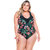Swimsuit With Detail In Necklace In 2 Colors In Cherry Tree Print - Black Cherry Tree & Black