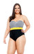Three Colored Strapless Swimsuit - Black and Yellow Stripe