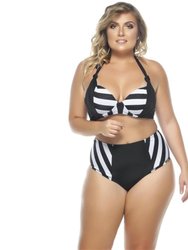 Two Colored Padded Push Up Bikini Top - Black Stripe