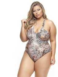 V-Neck Swimsuit With Double Straps - Brown
