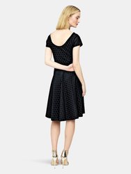 Cap Sleeve Circle A-Line Dress in Black Luxe Jacquard