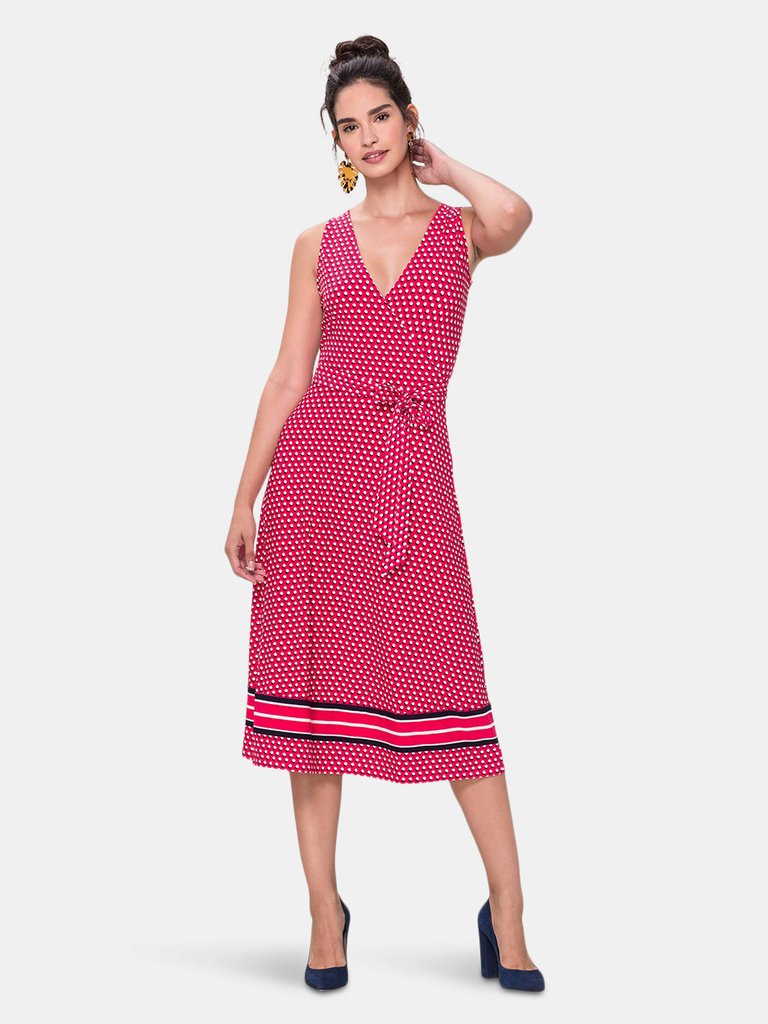 Justine Wrap Dress in Shadow Dot Pink - Shadow Dot Border