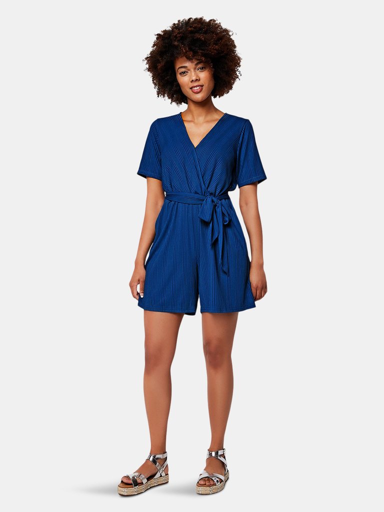 Leia Romper in Rib Knit Blue