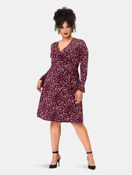 Long Sleeve Perfect Wrap Dress (Curve) - Bold Cheetah Cabernet