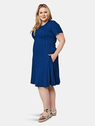 Maci Dress in Rib Knit Blue (Curve)