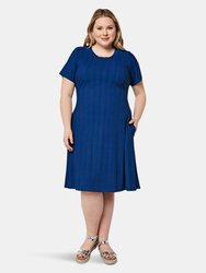 Maci Dress in Rib Knit Blue (Curve)