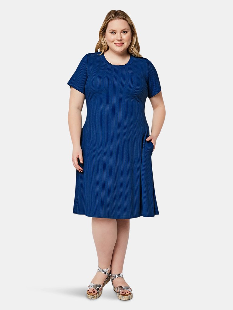 Maci Dress in Rib Knit Blue (Curve)