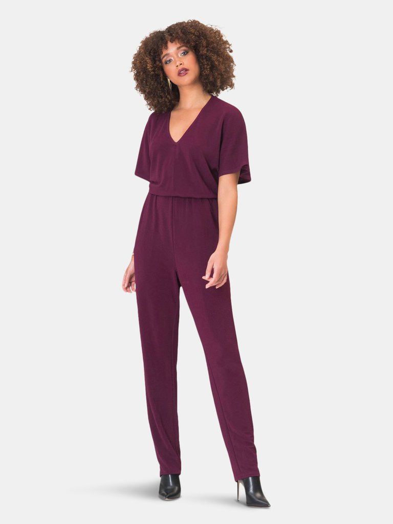 Michaela Jumpsuit in Textured Crepe Dark Purple - Textured Crepe Dark Purple