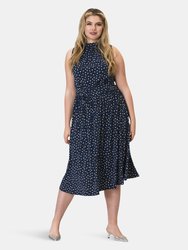 Mindy Shirred Midi Dress (Curve) - Twilight Dot Classic Navy