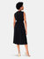 Mindy Shirred  Midi Dress in Black Crepe