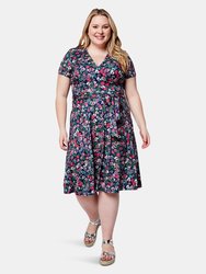 Perfect Wrap Cap Sleeve Dress in Garden Floral (Curve) - Garden Floral