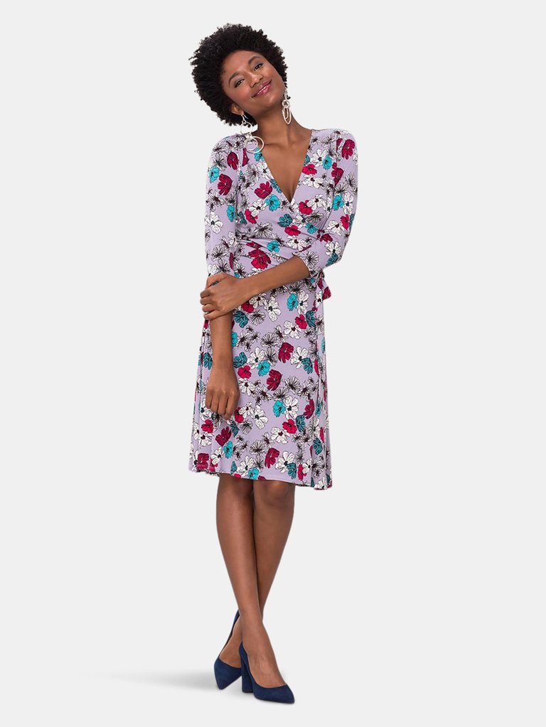 Perfect Wrap Dress in Small Field Floral Purple (Curve) - Small Field Floral