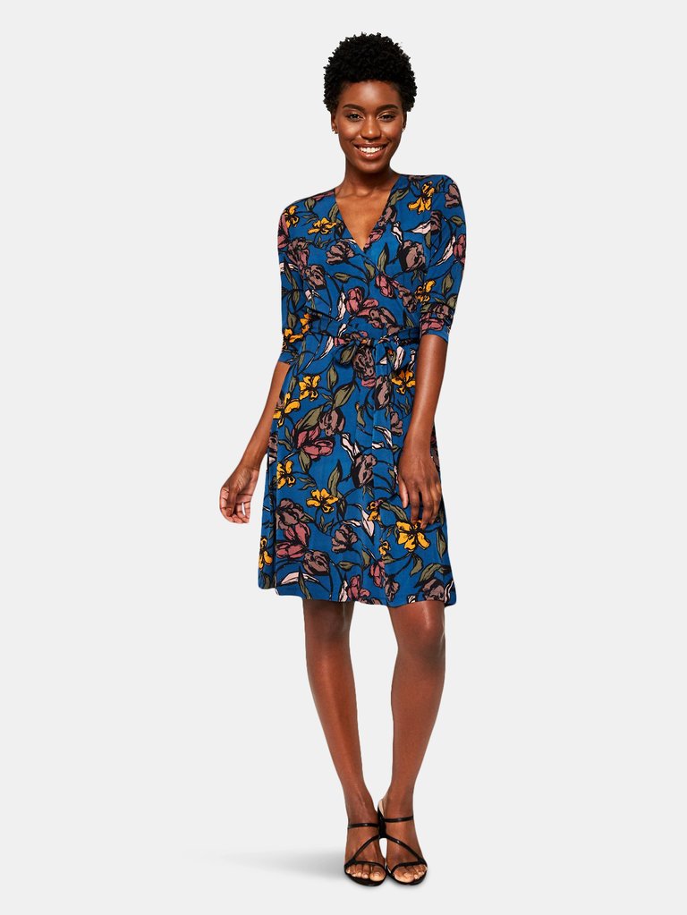 Perfect Wrap Dress in Tulips Poseidon (Petite) - Tulips Poseidon